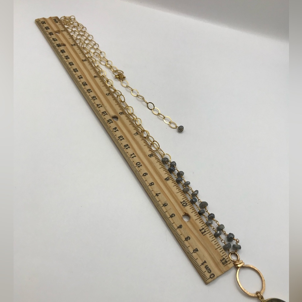 Elegant Long Gold-Tone and Faux Stone Pendant Necklace - Picture 6 of 11